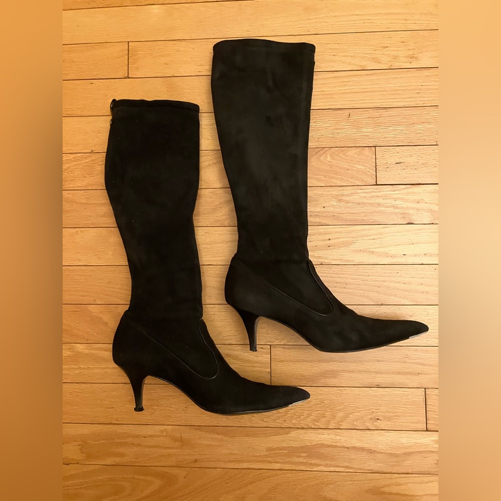 Cole Haan Black Suede Heeled Boots with Sleek Design